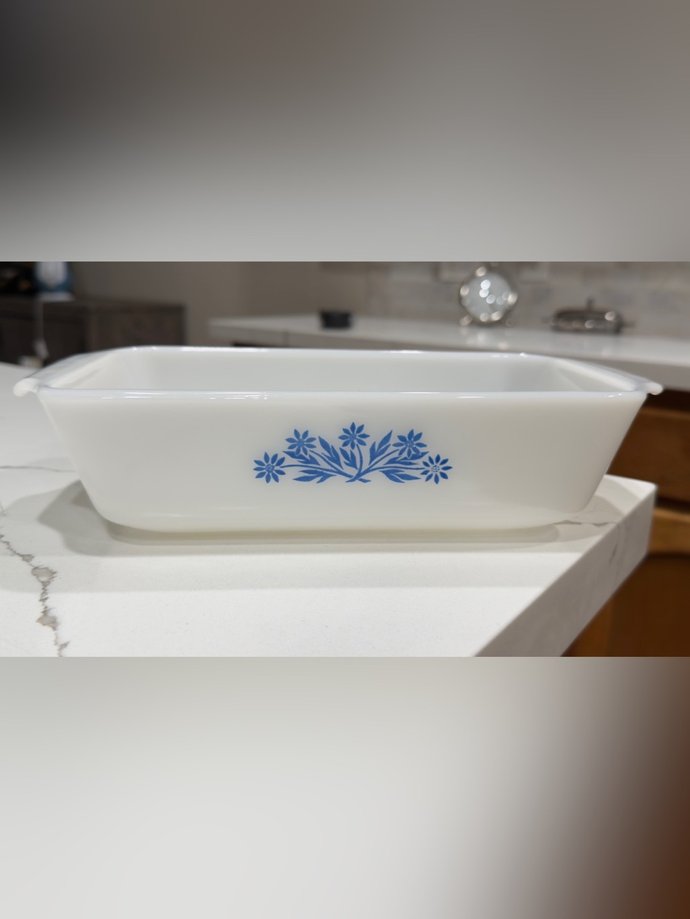 Vintage Fire-King Anchor Hocking Milk Glass Loaf Pan | Blue Floral Motif